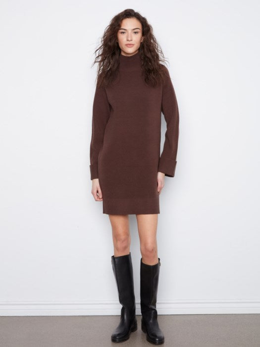 Coffee Mock Neck Sweater Dress