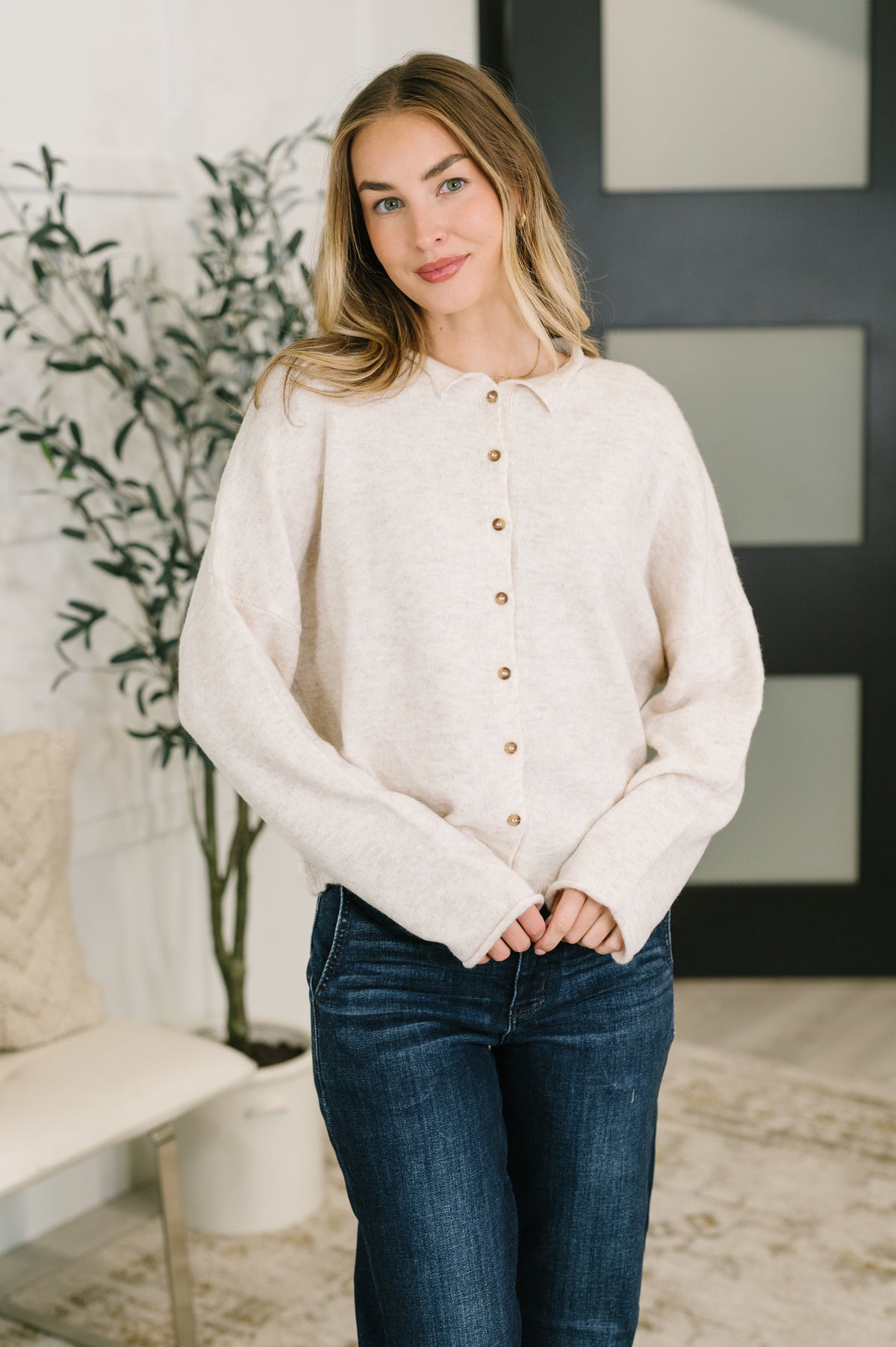 Careful Consideration Collared Button Down in Heathered Beige (Online Exclusive)