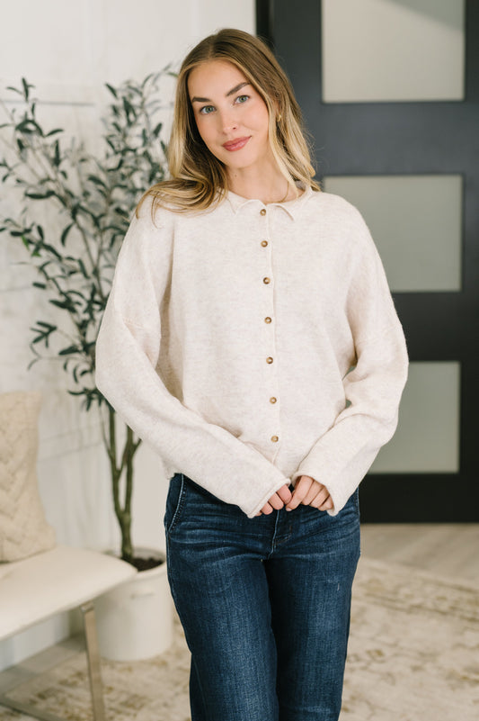 Careful Consideration Collared Button Down in Heathered Beige (Online Exclusive)