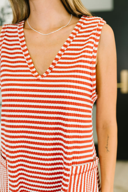 Caught You Staring Ribbed Knit Romper in Rust (Online Exclusive)