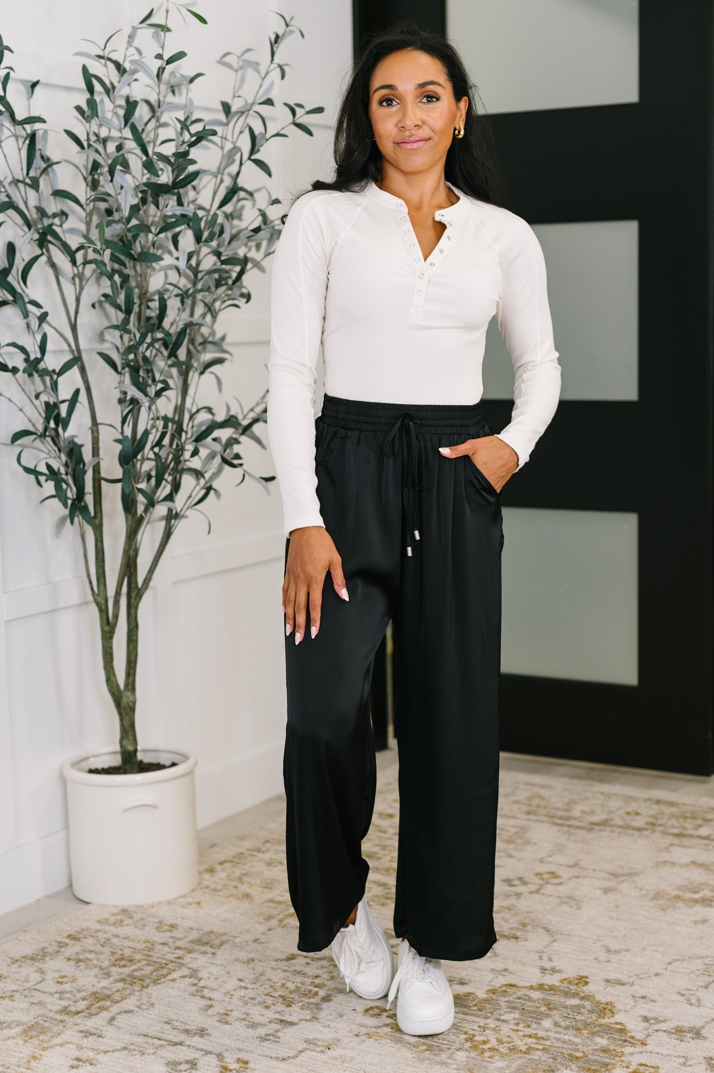 City Ease Wide Leg Bottoms in Black (Online Exclusive)