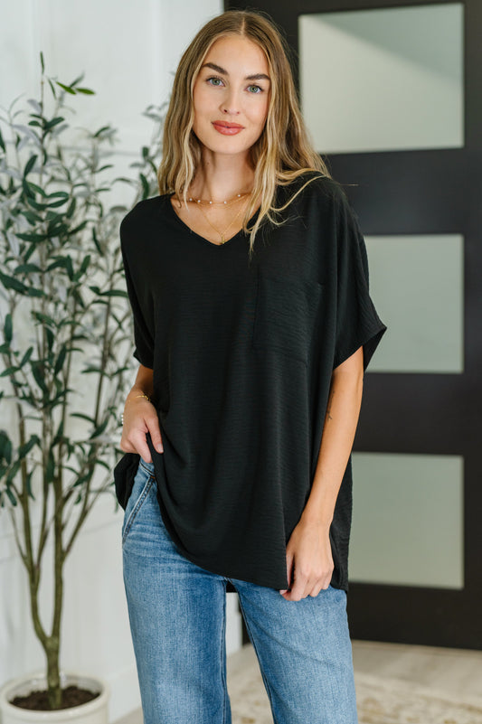 Coastal Ease V-Neck Top in Black (Online Exclusive)