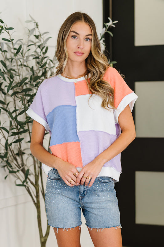 Contrast Club Color Block Top in Lilac, Orange and Denim (Online Exclusive)