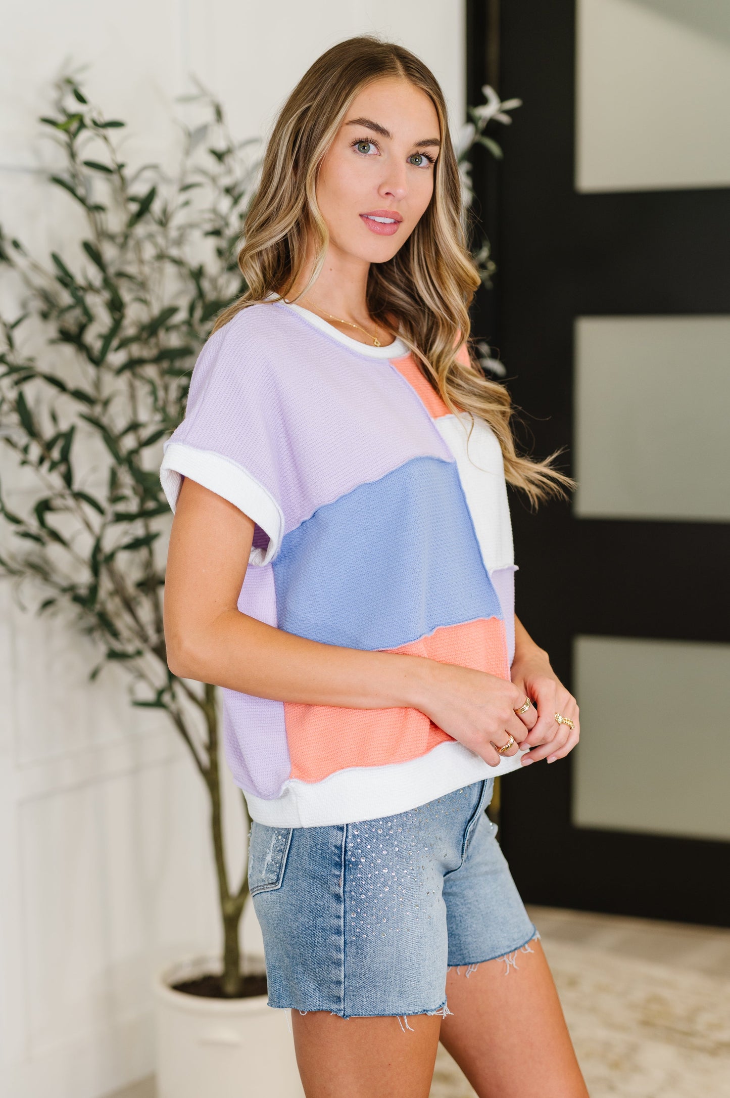 Contrast Club Color Block Top in Lilac, Orange and Denim (Online Exclusive)