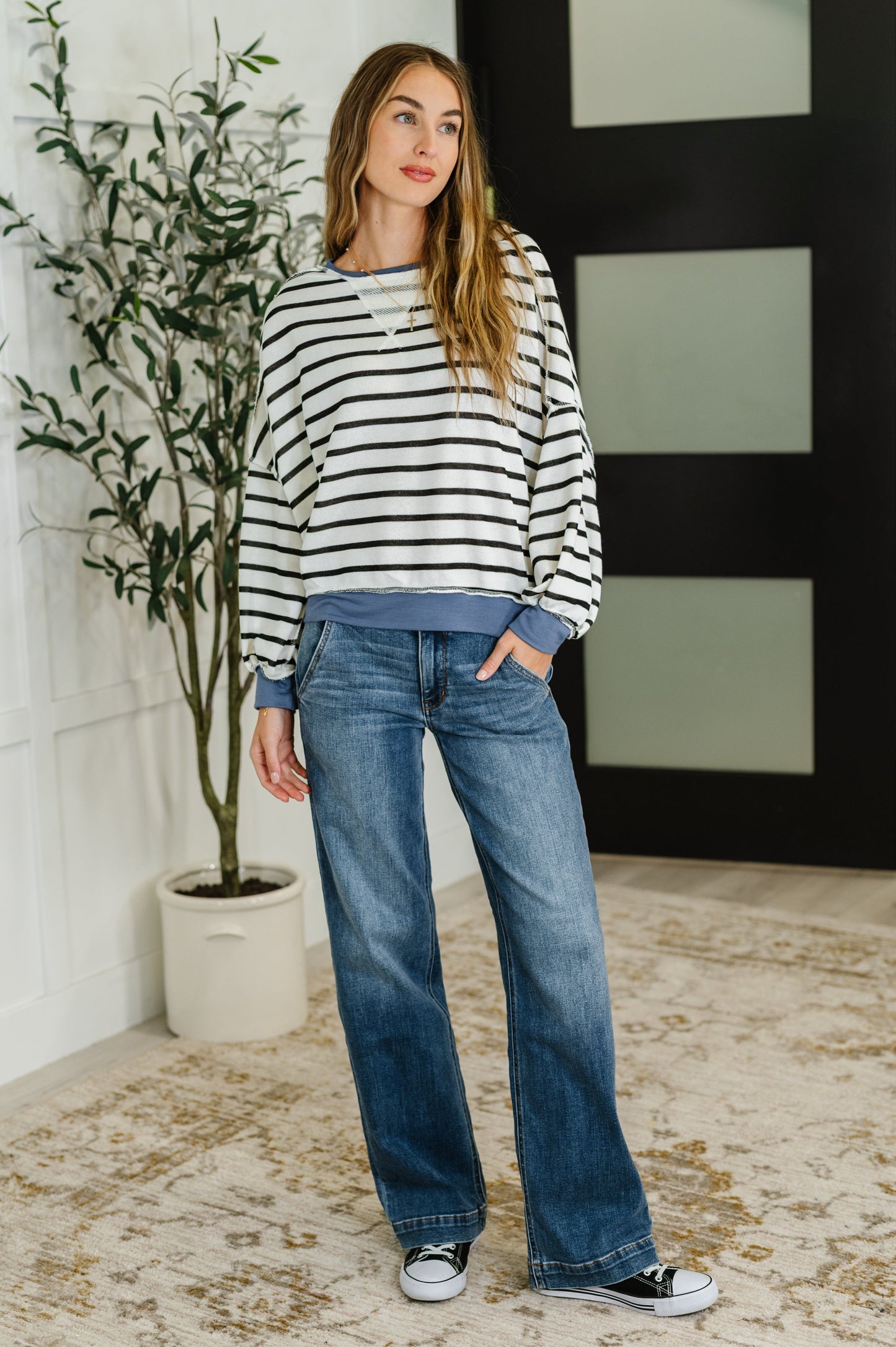 Cute in Comfort Crew Neck Pullover in White, Black and Denim (Online Exclusive)