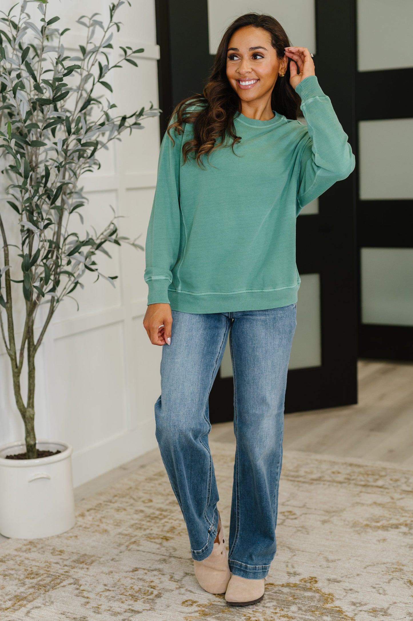 Daily Ease Mineral Wash Pullover in Dark Green (Online Exclusive)