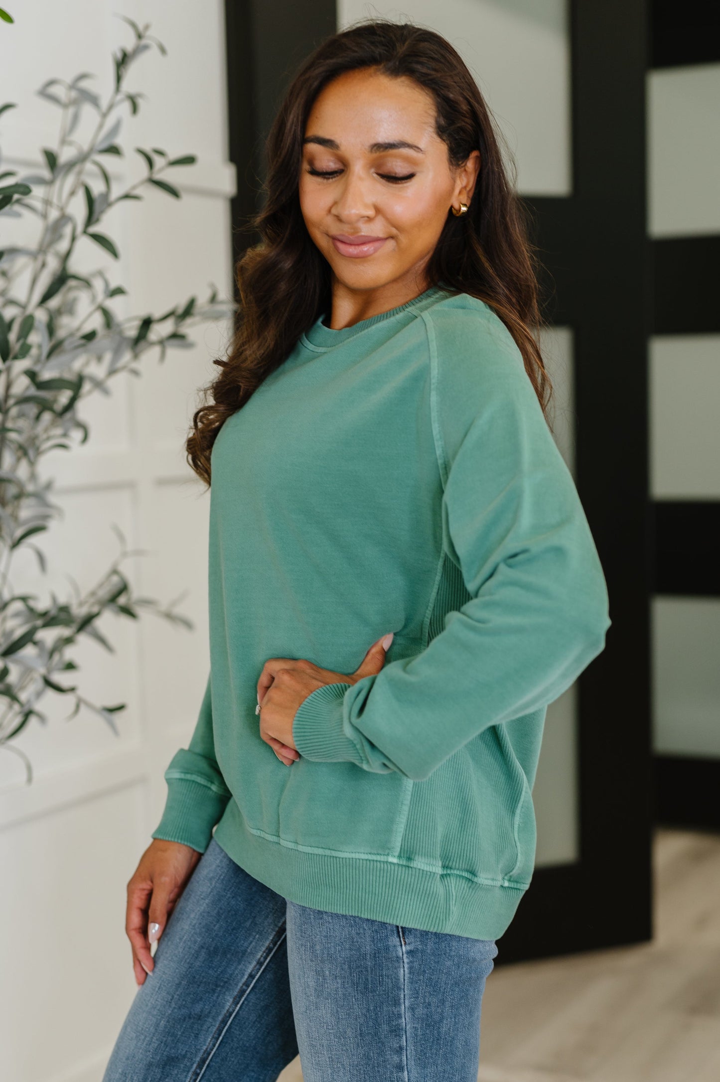 Daily Ease Mineral Wash Pullover in Dark Green (Online Exclusive)