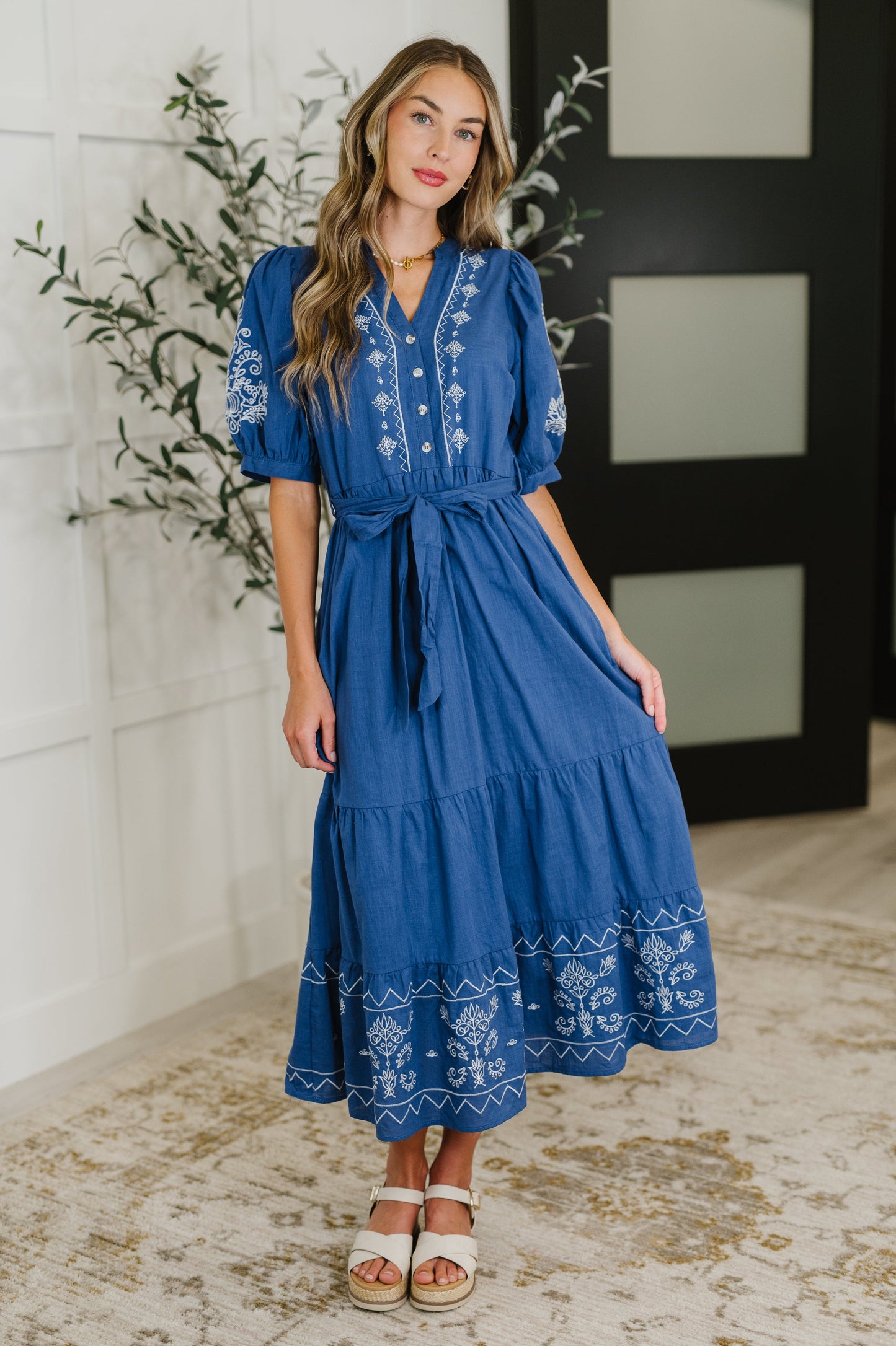 Delicate Devotion Puff Sleeve Dress in Blue (Online Exclusive)