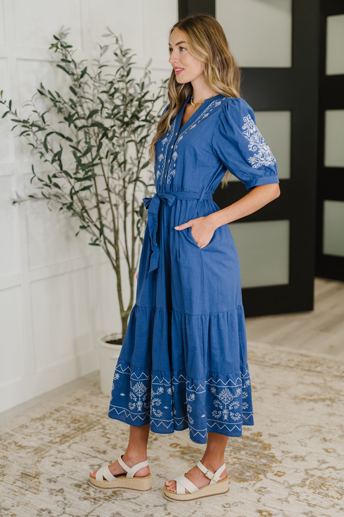 Delicate Devotion Puff Sleeve Dress in Blue (Online Exclusive)