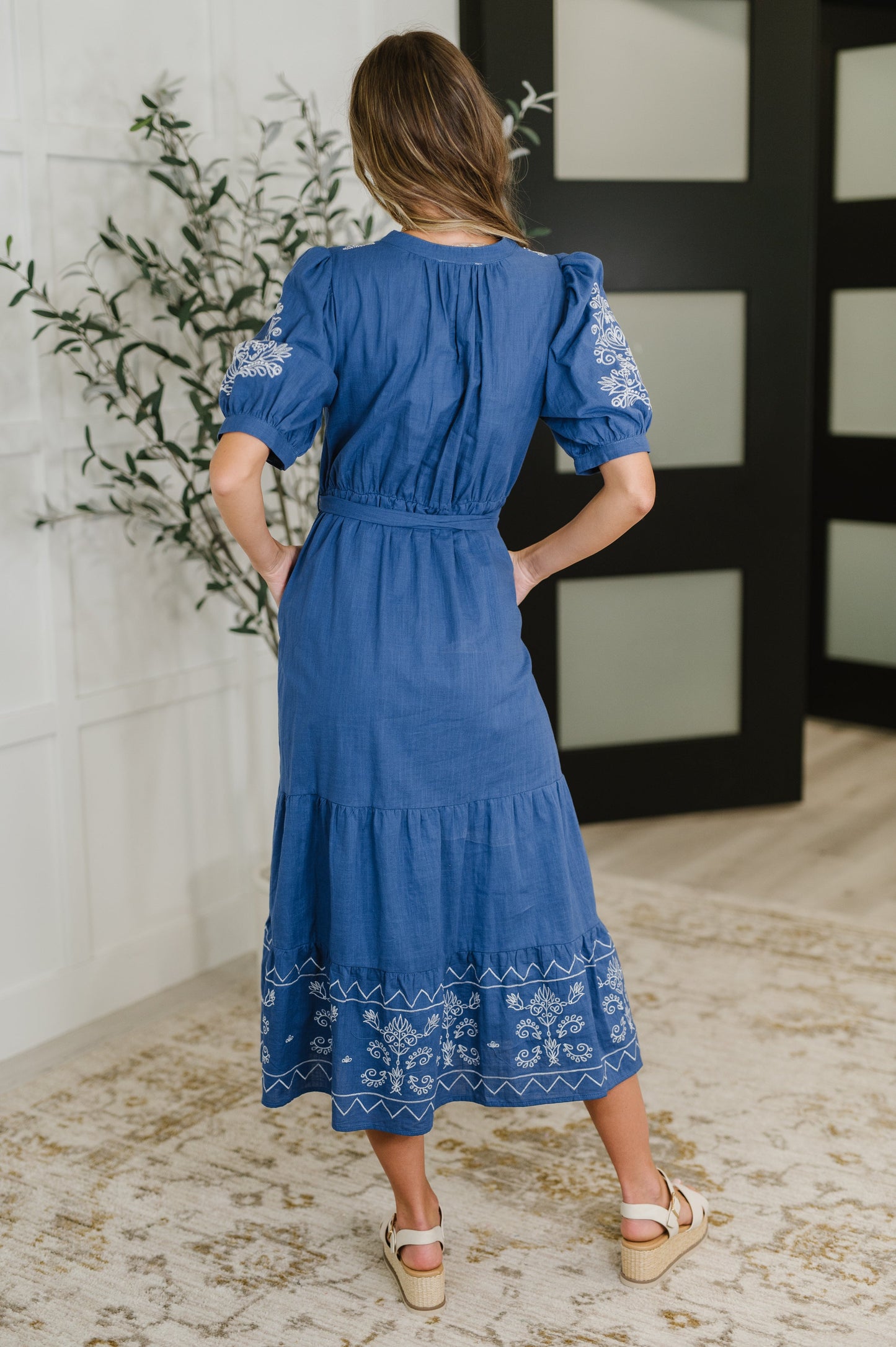 Delicate Devotion Puff Sleeve Dress in Blue (Online Exclusive)