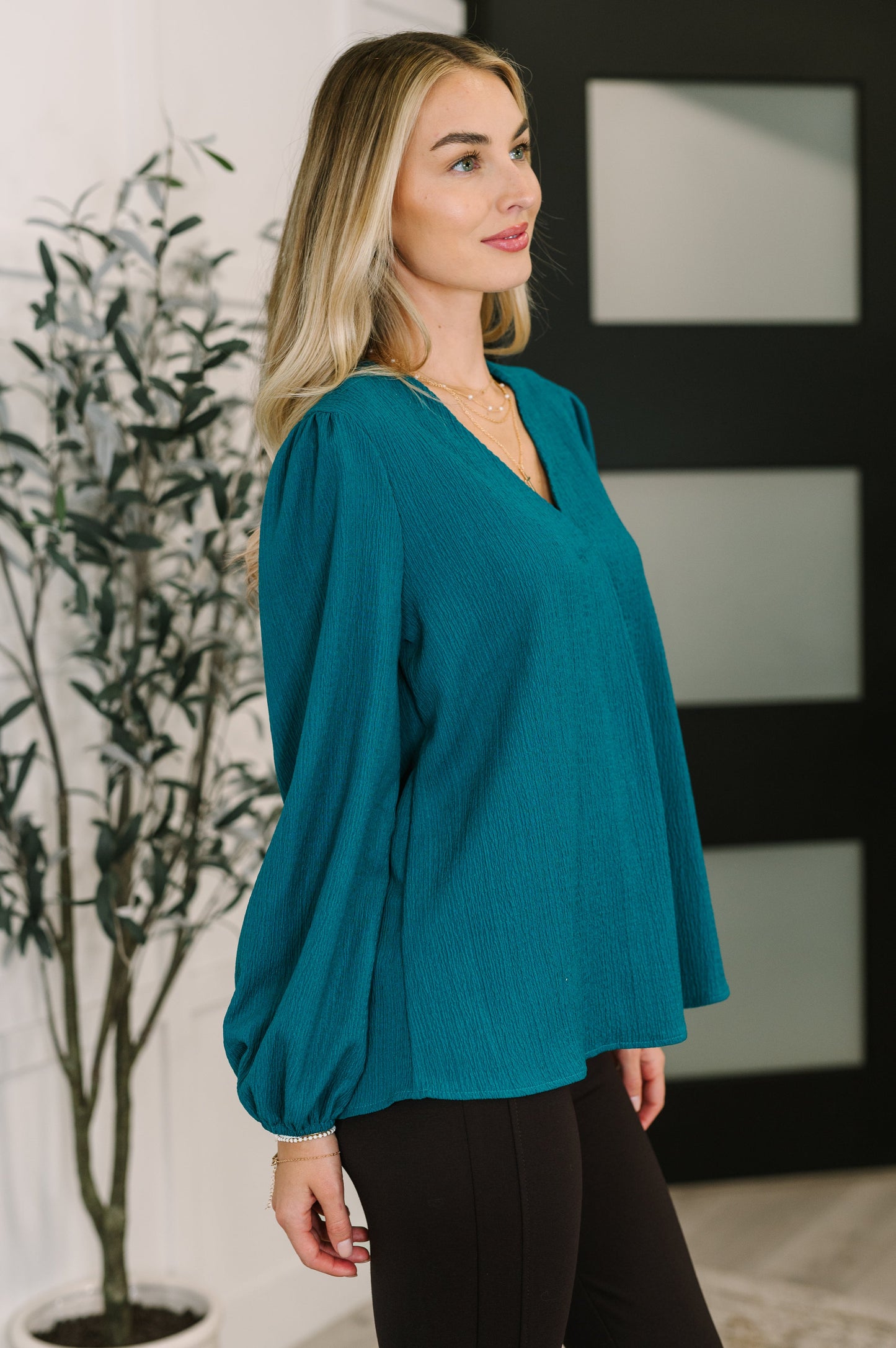 Desk to Dinner V-Neck Balloon Sleeve Blouse (Online Exclusive)