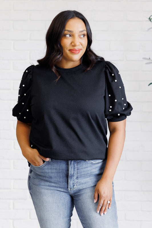 Diamonds and Pearls Puff Sleeve Top in Black (Online Exclusive)