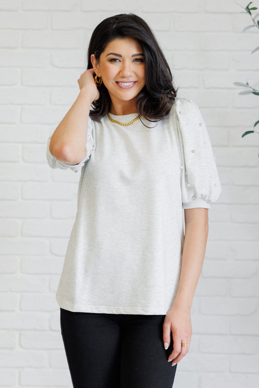 Diamonds and Pearls Puff Sleeve Top in Light Grey (Online Exclusive)