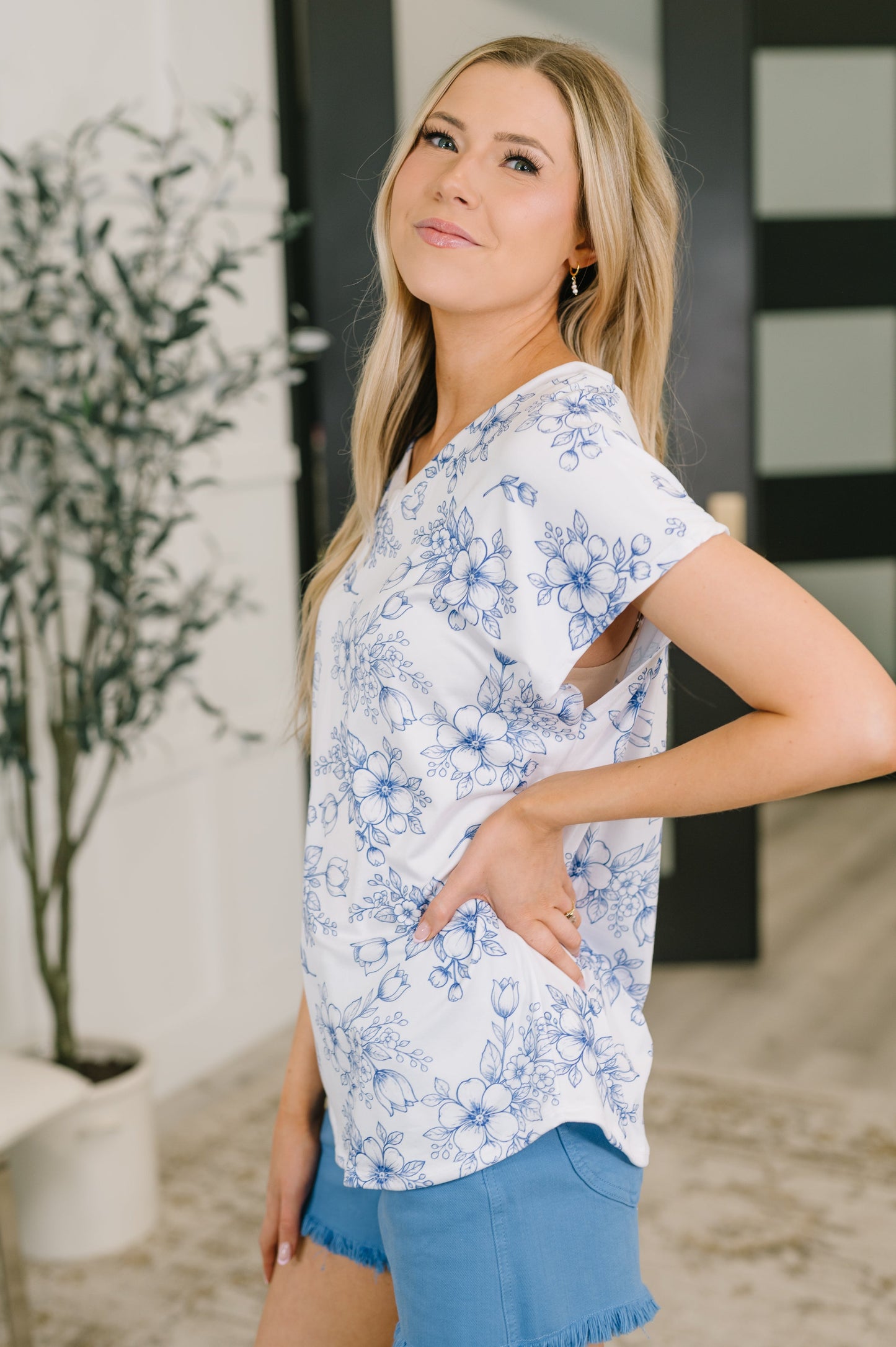 Down Right Delicate V-Neck Floral Top (Online Exclusive)