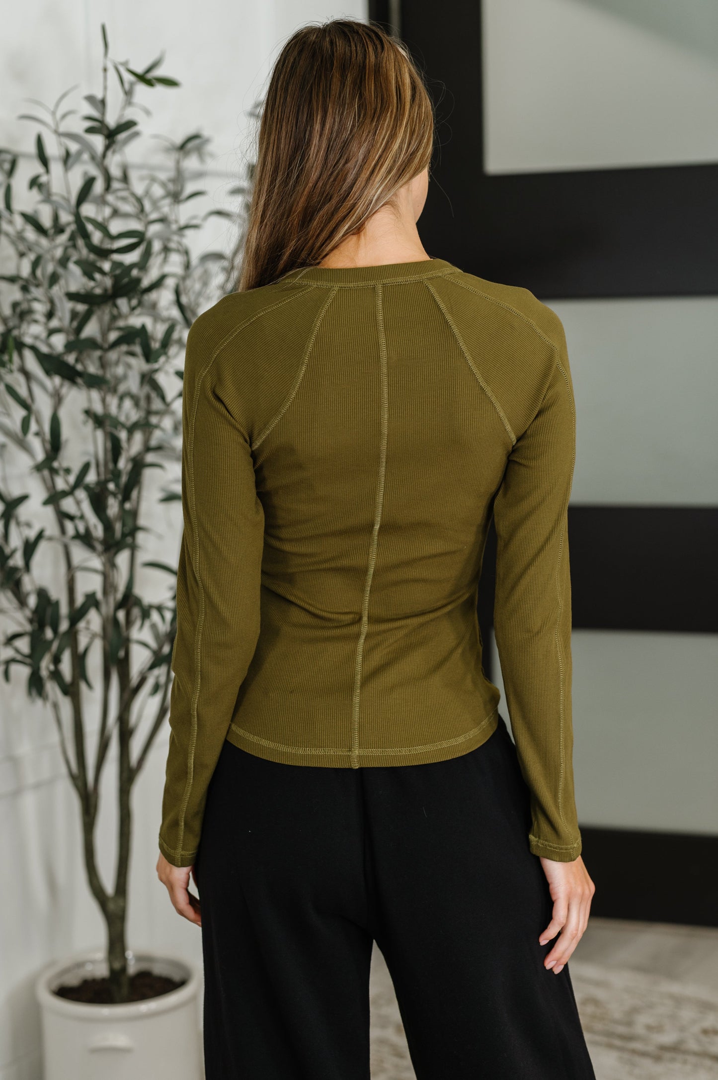 Effortless Edge Knit Henley Top in Camo Green (Online Exclusive)