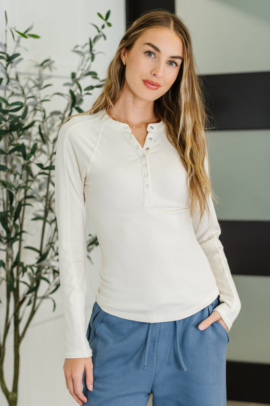 Effortless Edge Knit Henley Top in Natural (Online Exclusive)