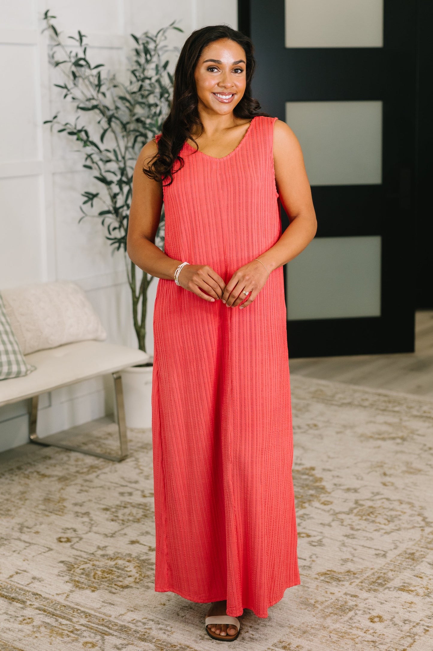 Everything She Wants Sleeveless Maxi Dress in Coral (Online Exclusive)