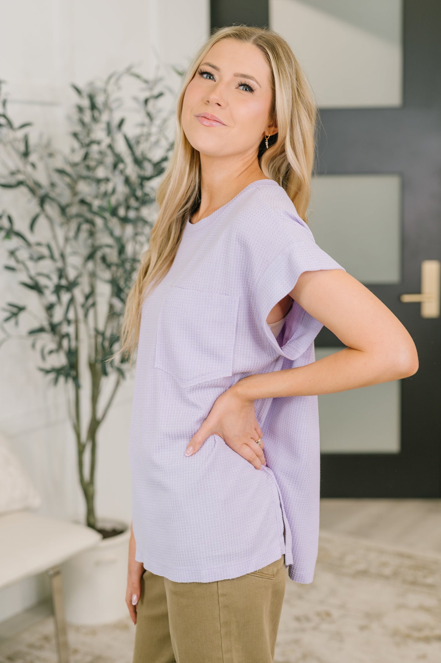 Foundation First Waffle Knit Relaxed Tee in Lilac (Online Exclusive)