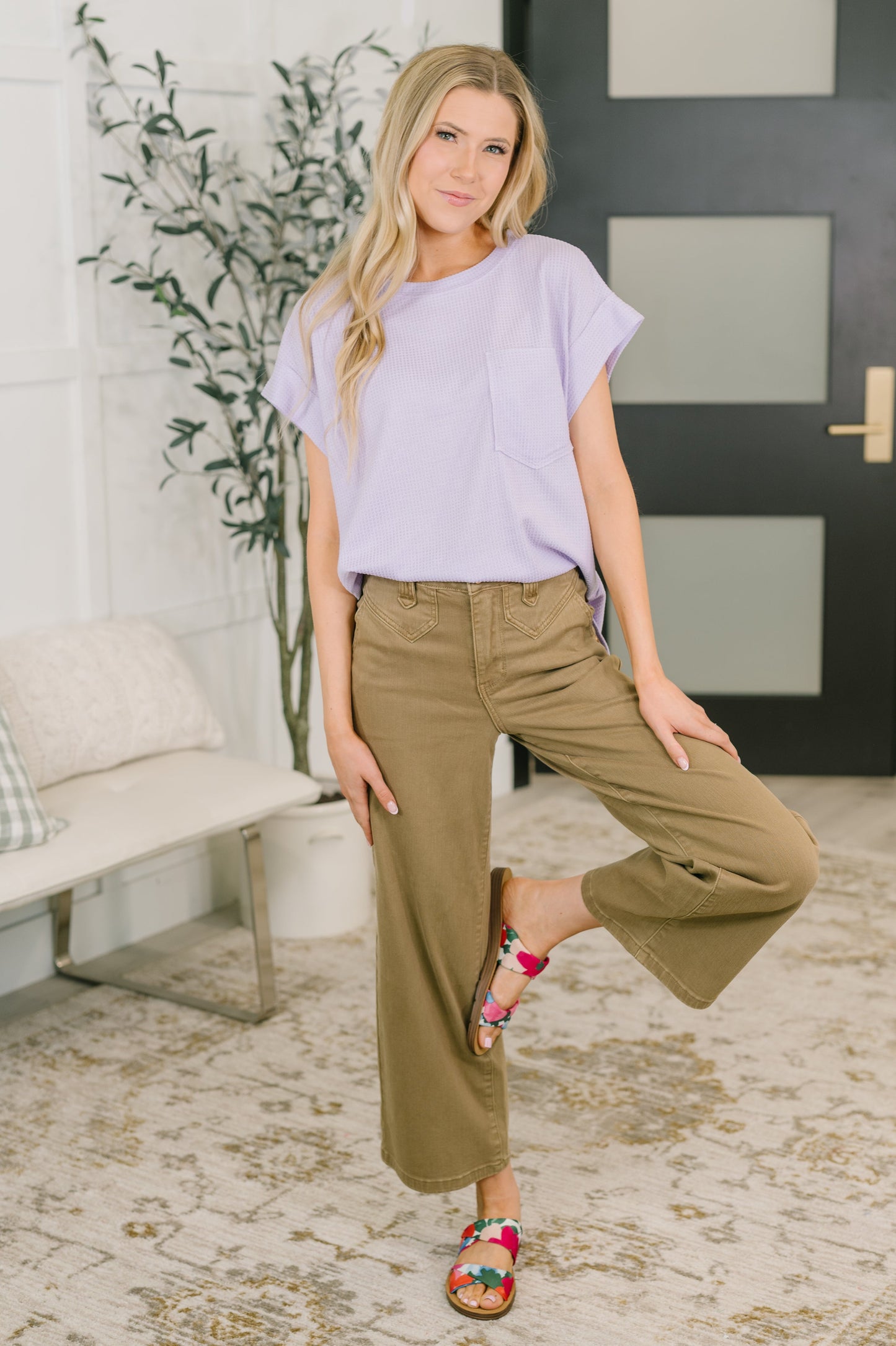 Foundation First Waffle Knit Relaxed Tee in Lilac (Online Exclusive)