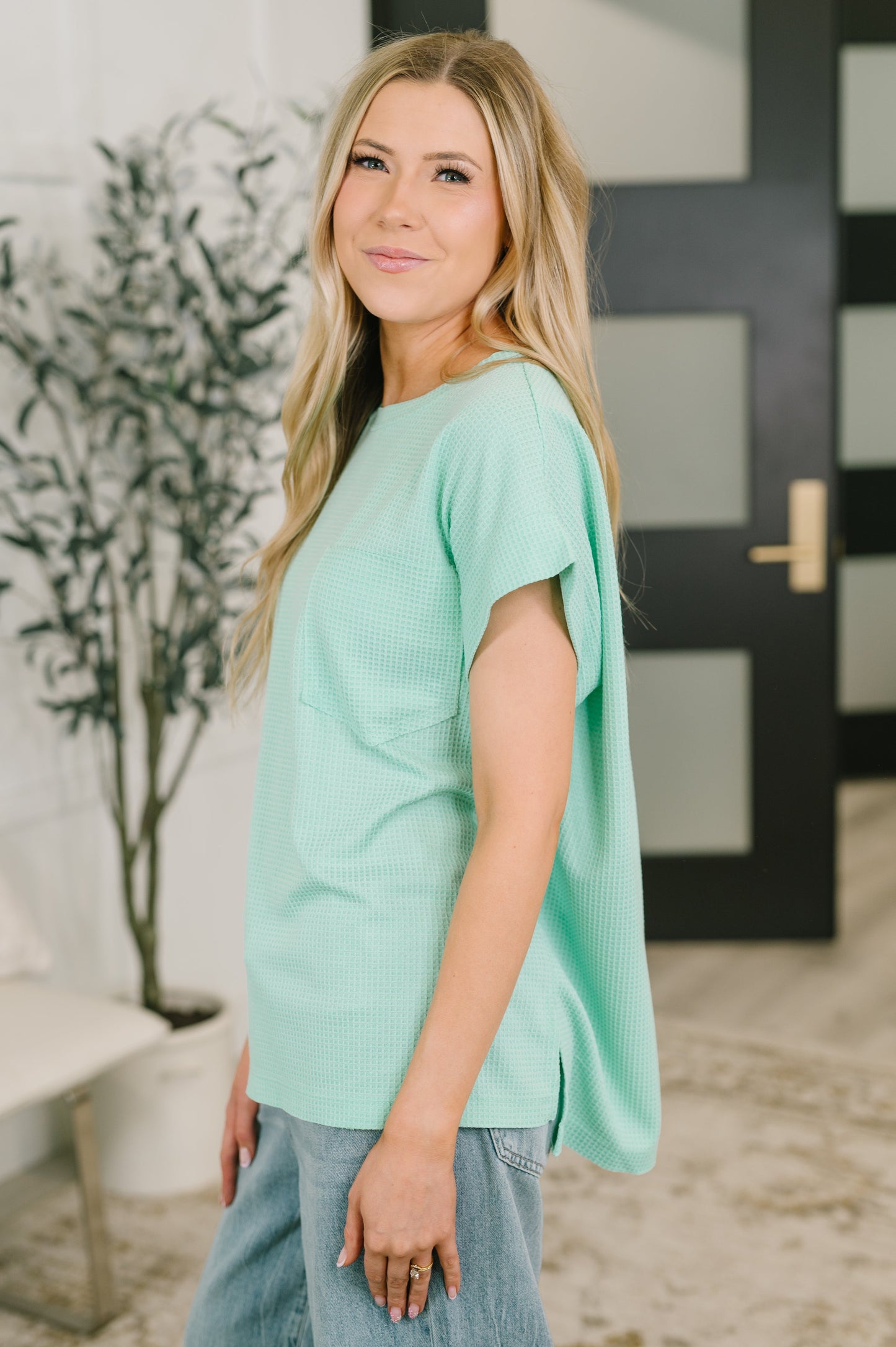 Foundation First Waffle Knit Relaxed Tee in Mint (Online Exclusive)