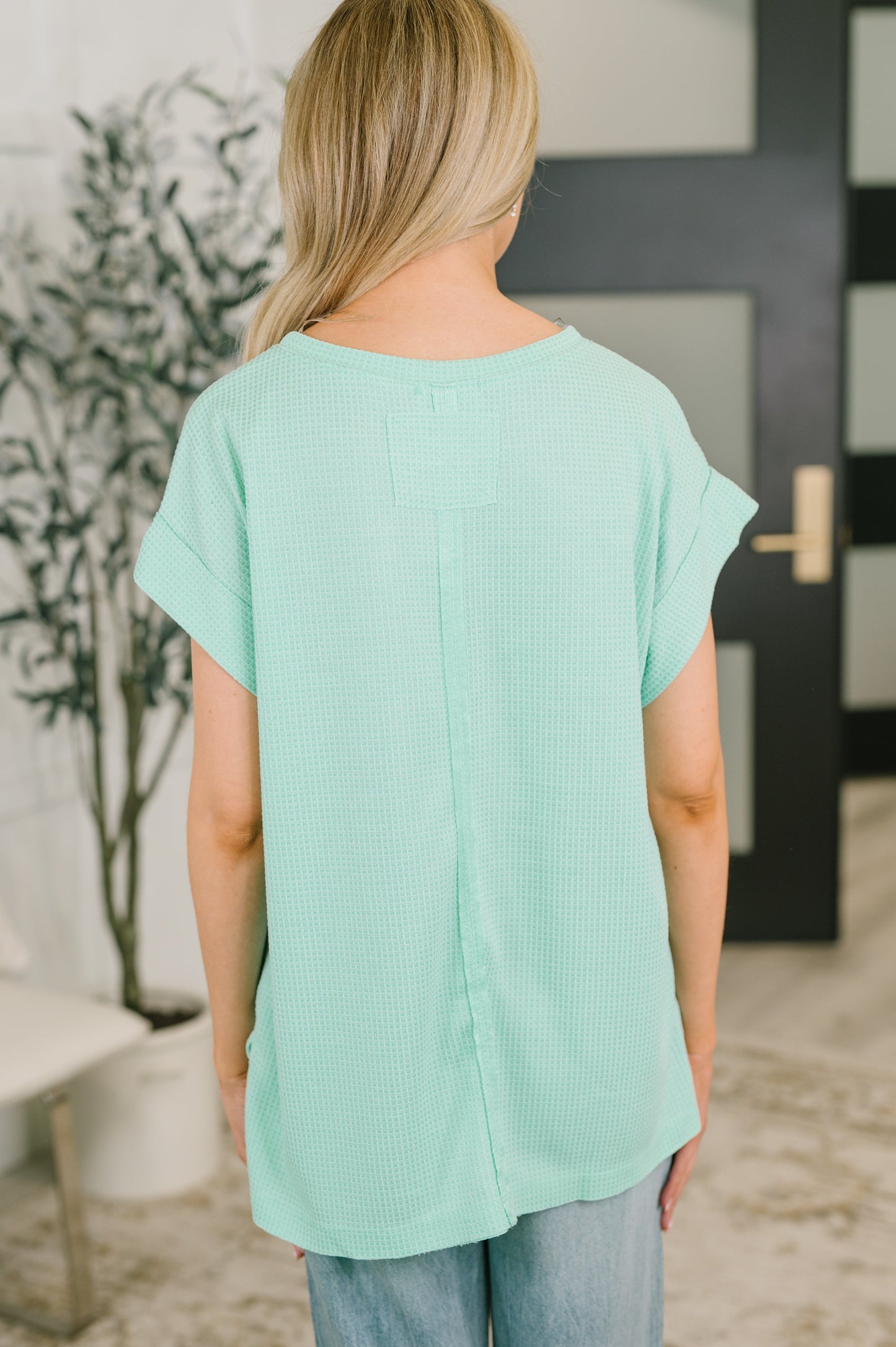 Foundation First Waffle Knit Relaxed Tee in Mint (Online Exclusive)