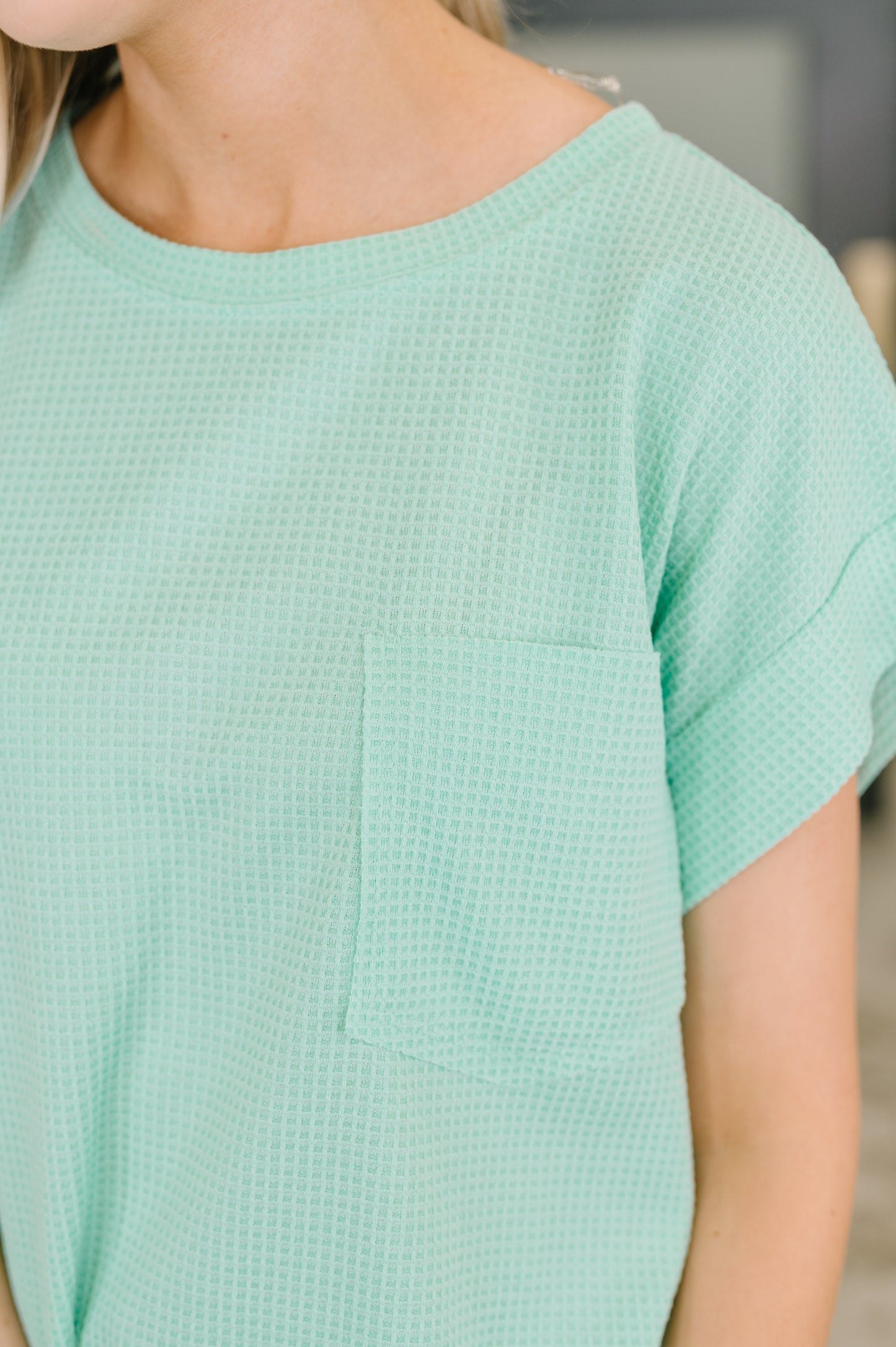 Foundation First Waffle Knit Relaxed Tee in Mint (Online Exclusive)