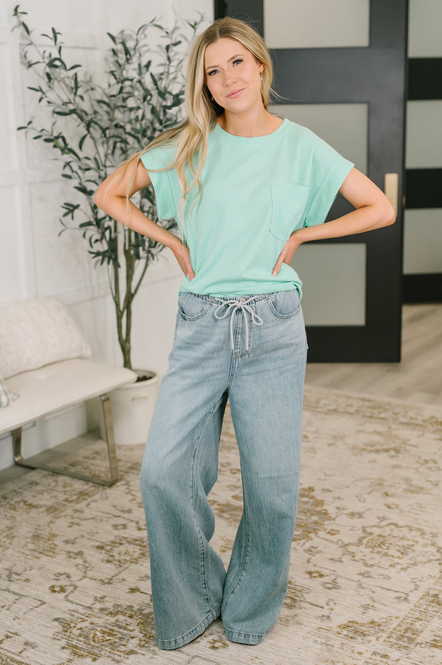 Foundation First Waffle Knit Relaxed Tee in Mint (Online Exclusive)