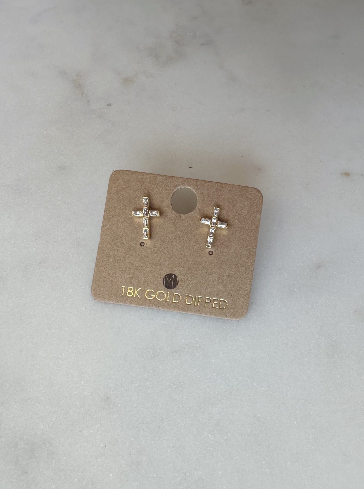 Gold Mini Cross Stud Earrings