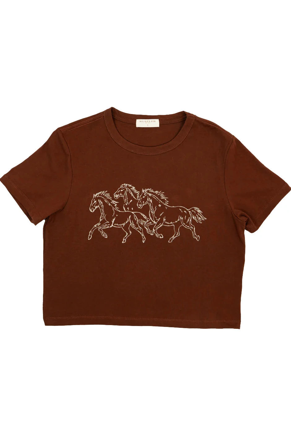 Brown t-shirt with horse graphic on a white background