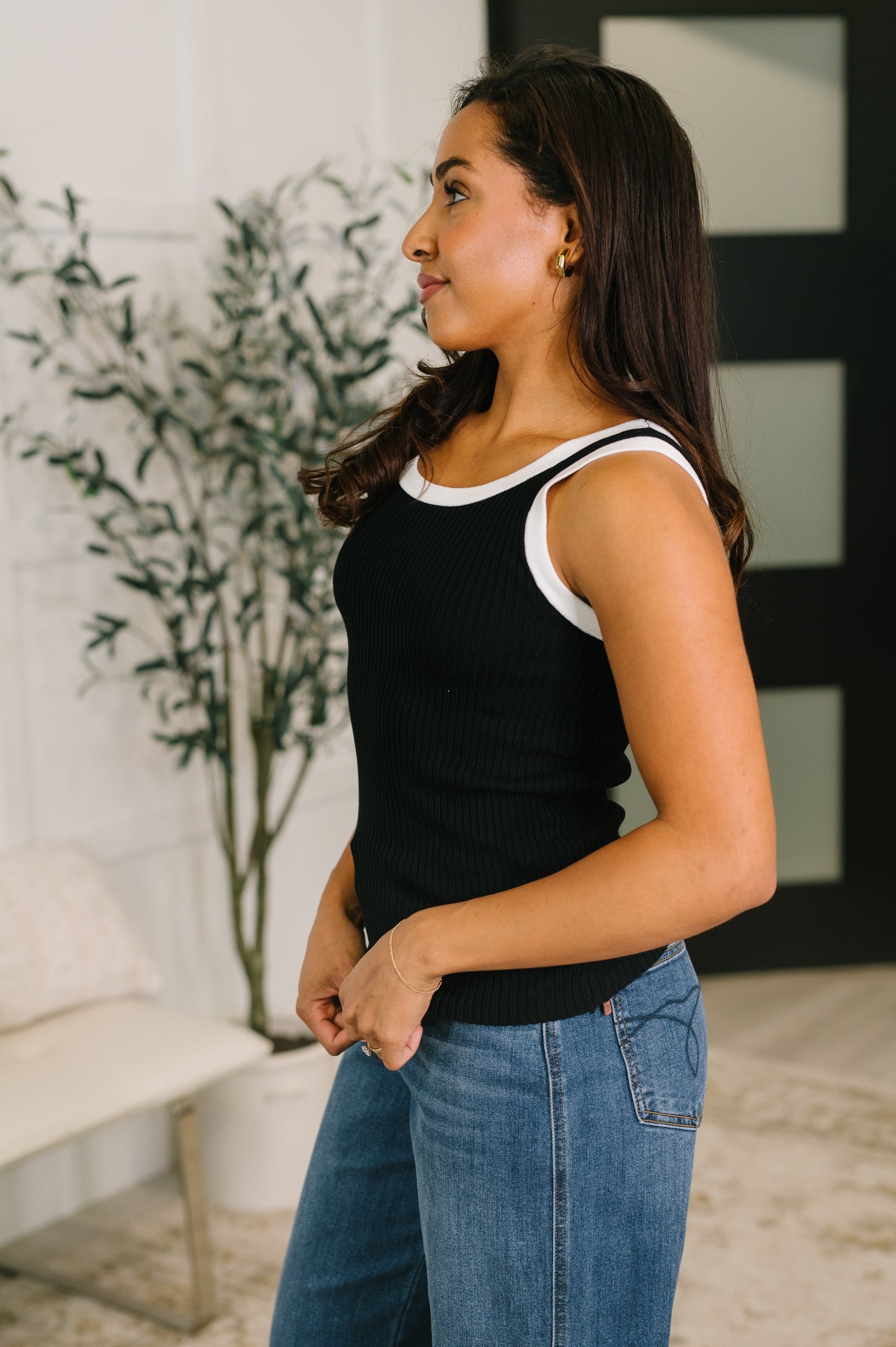 Handled It Contrast Trim Tank in Black (Online Exclusive)