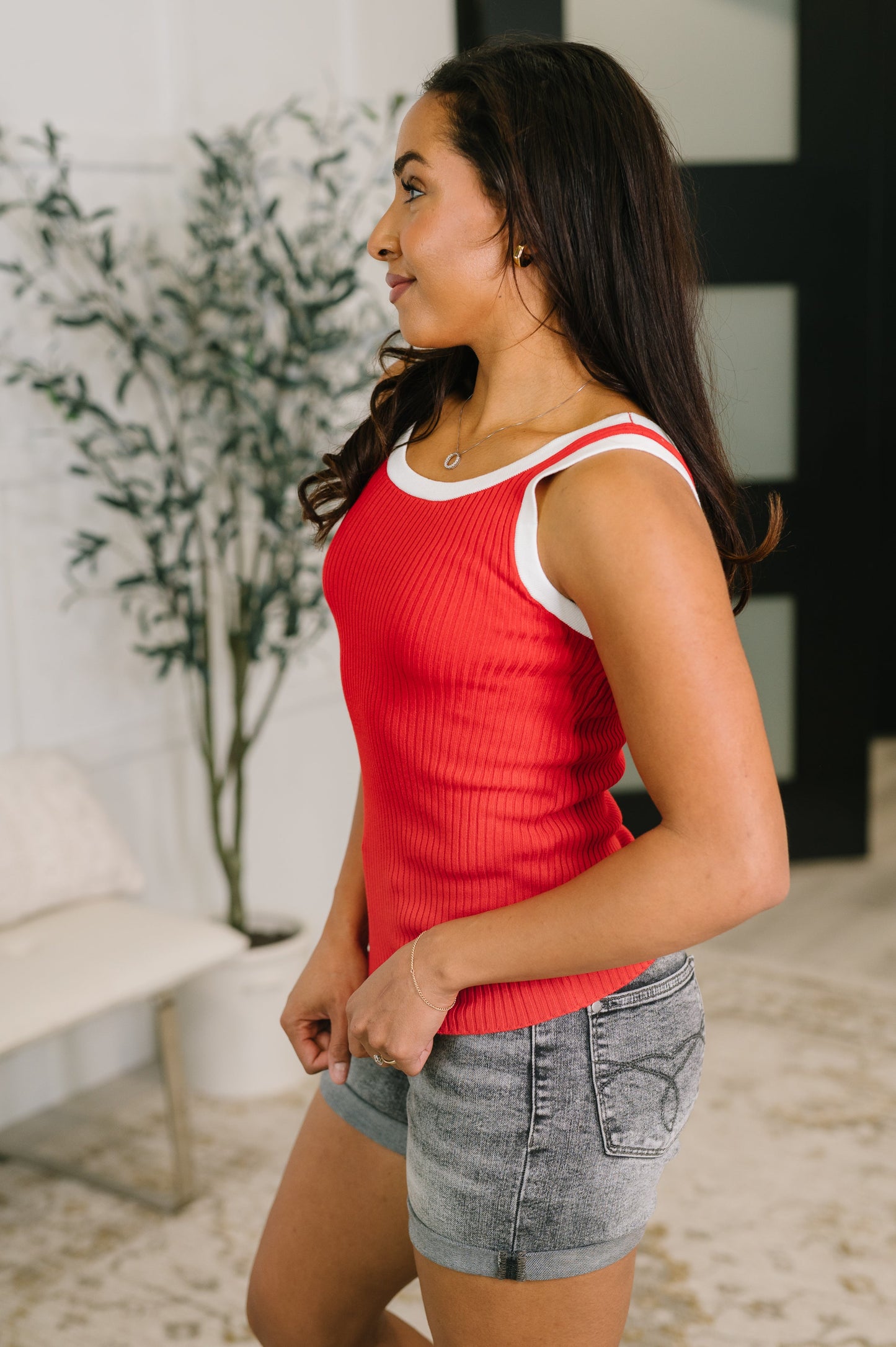 Handled It Contrast Trim Tank in Red (Online Exclusive)
