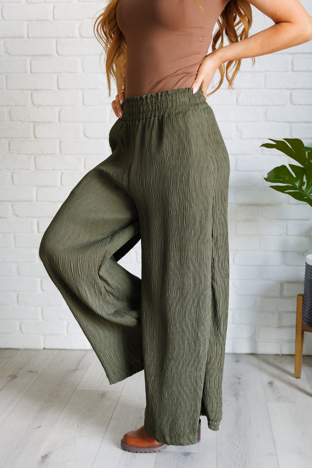 Harmony High Rise Wide Pants in Olive (Online Exclusive)