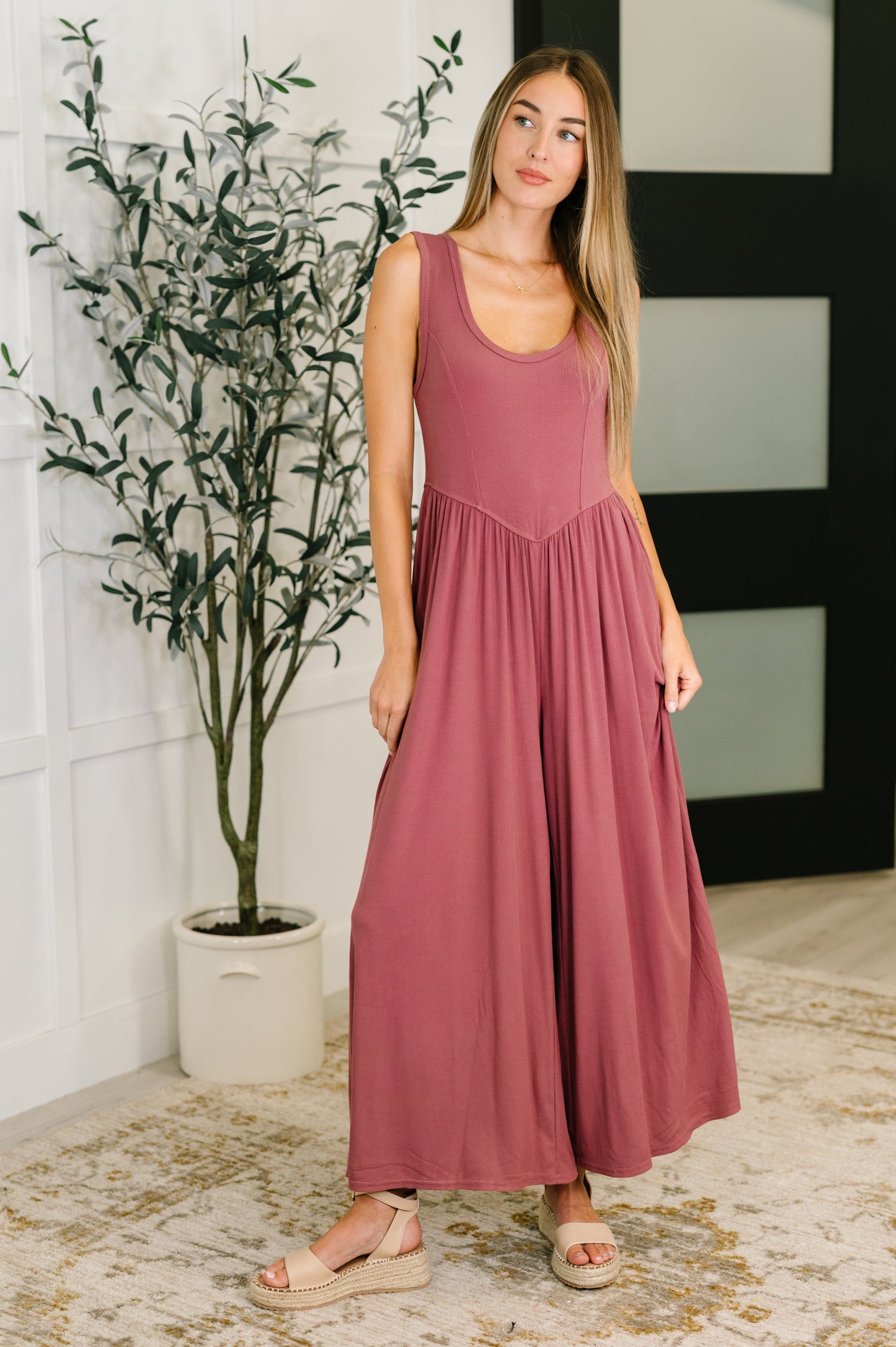 Head to Toe Whoa Gathered Wide Leg Jumpsuit in Mauve (Online Exclusive)