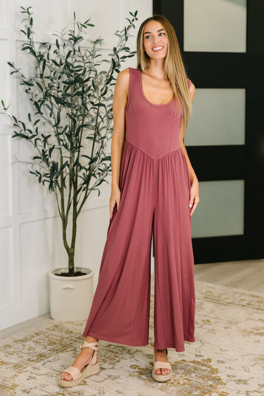Head to Toe Whoa Gathered Wide Leg Jumpsuit in Mauve (Online Exclusive)