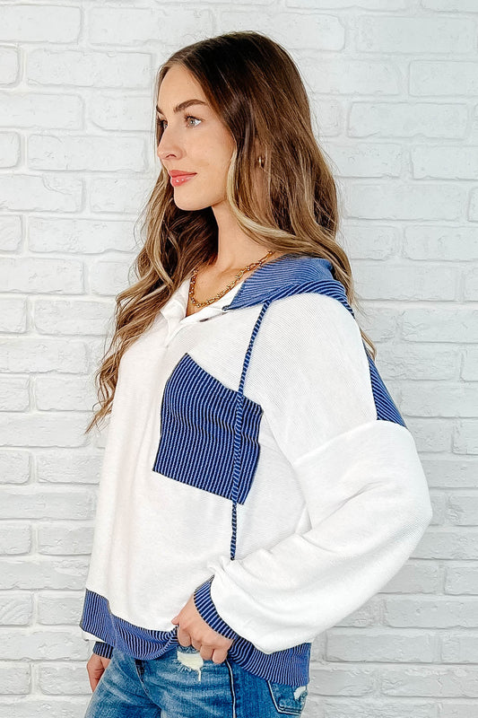 Here for Now Color Block Hoodie in Blue (Online Exclusive)