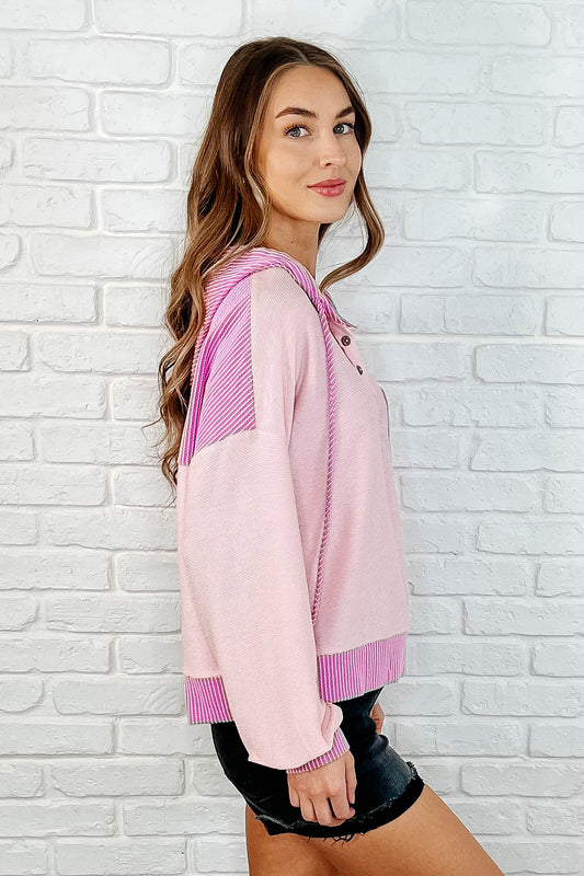 Here for Now Color Block Hoodie in Pink (Online Exclusive)