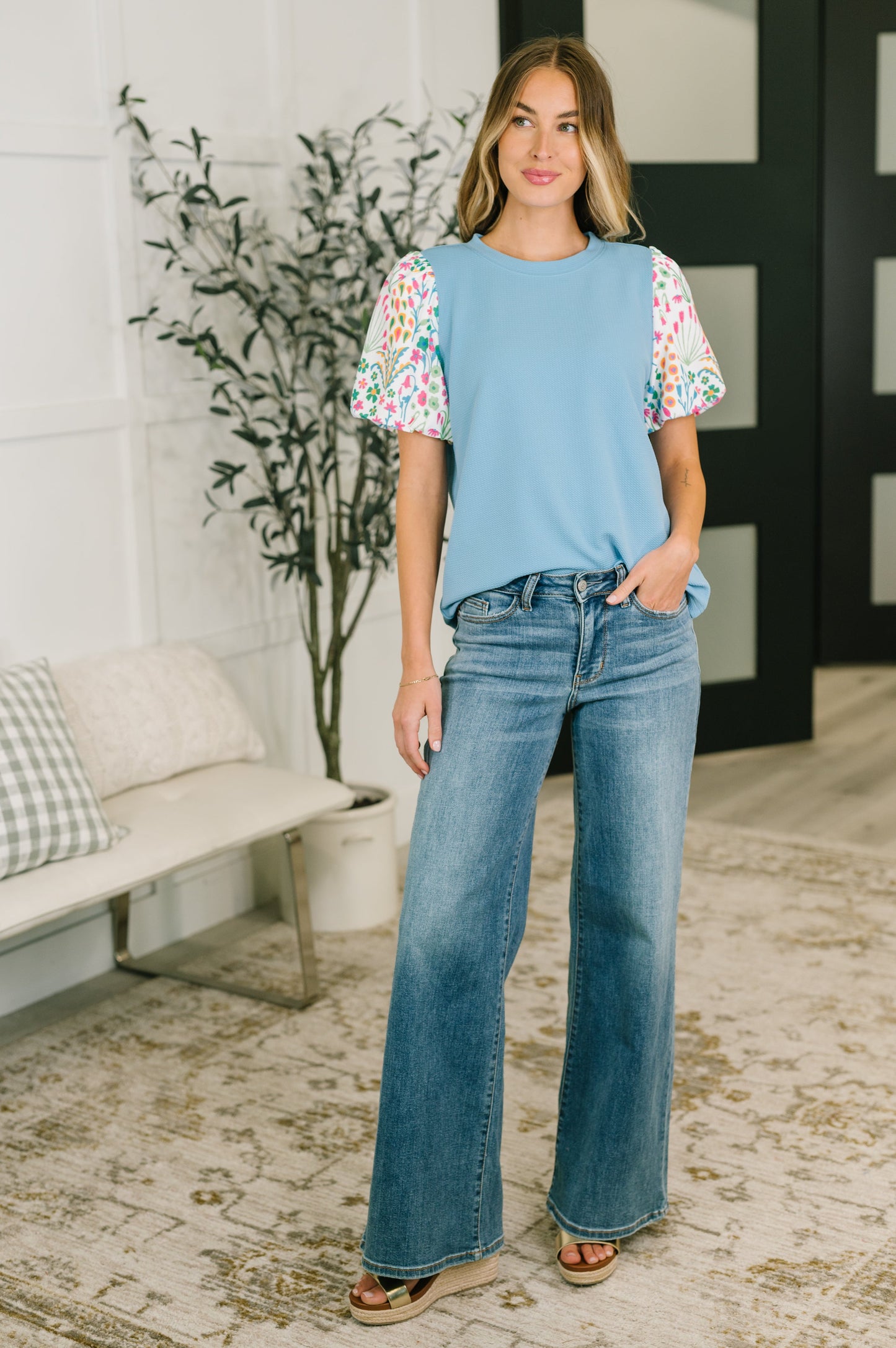 High Expectations Contrast Puff Sleeve Blouse (Online Exclusive)