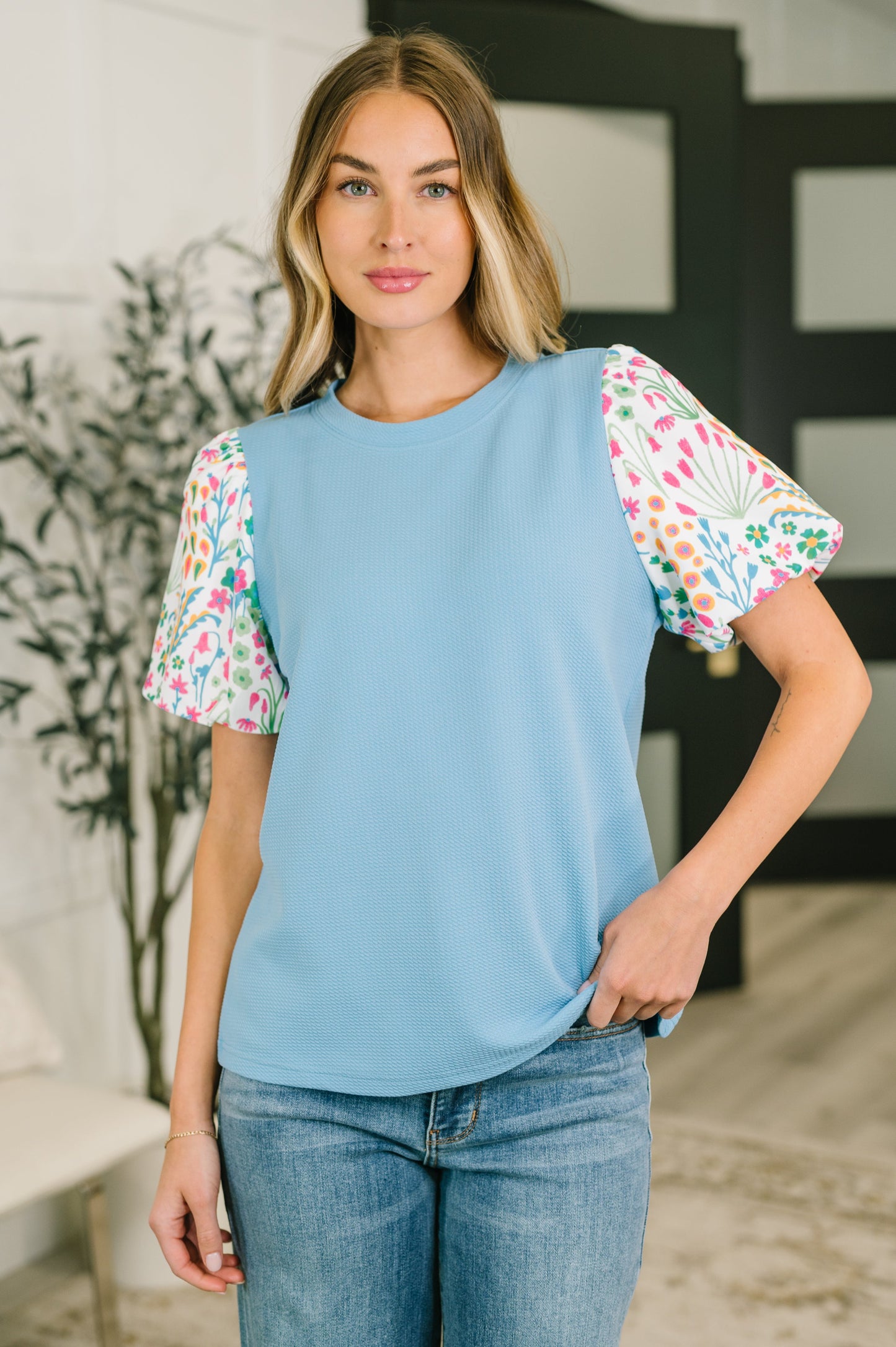 High Expectations Contrast Puff Sleeve Blouse (Online Exclusive)