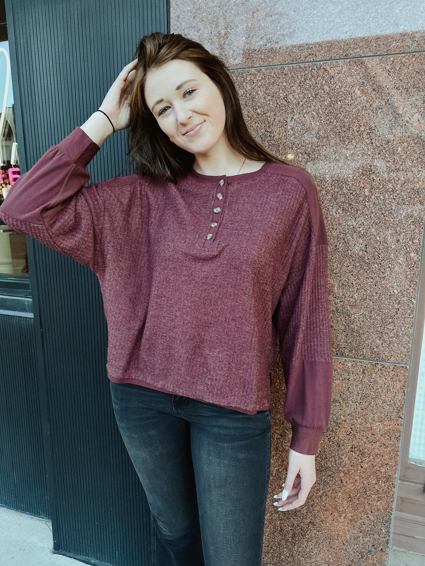 Burgundy Thermal Contrast Pullover