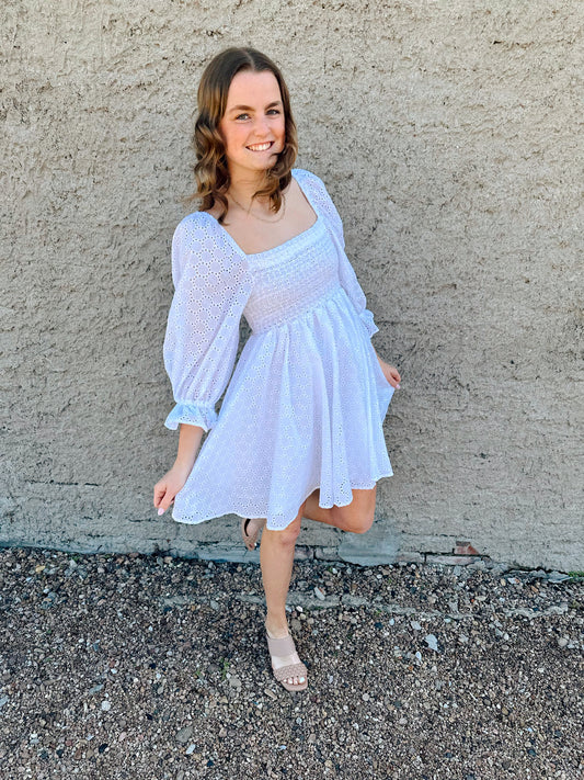 White Puff Sleeve Lace Dress
