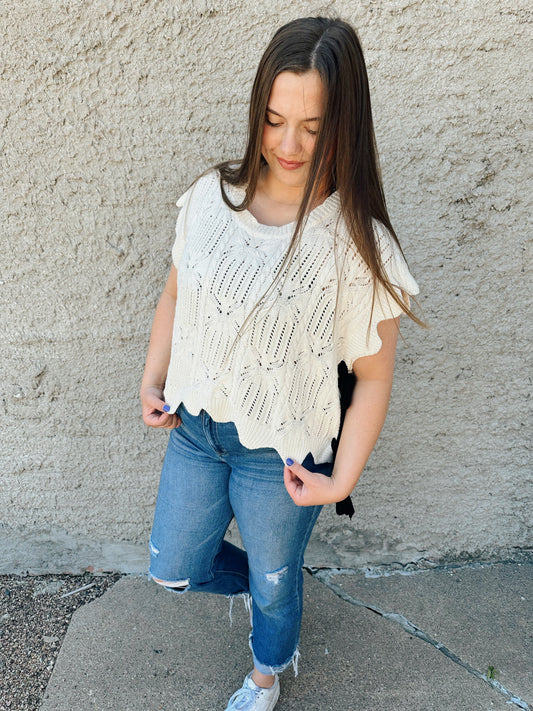 Black and Cream Bow Top