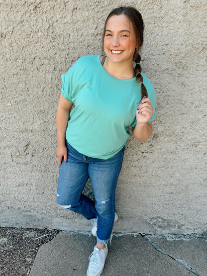 Tiffany Blue Short Sleeve Knit Top