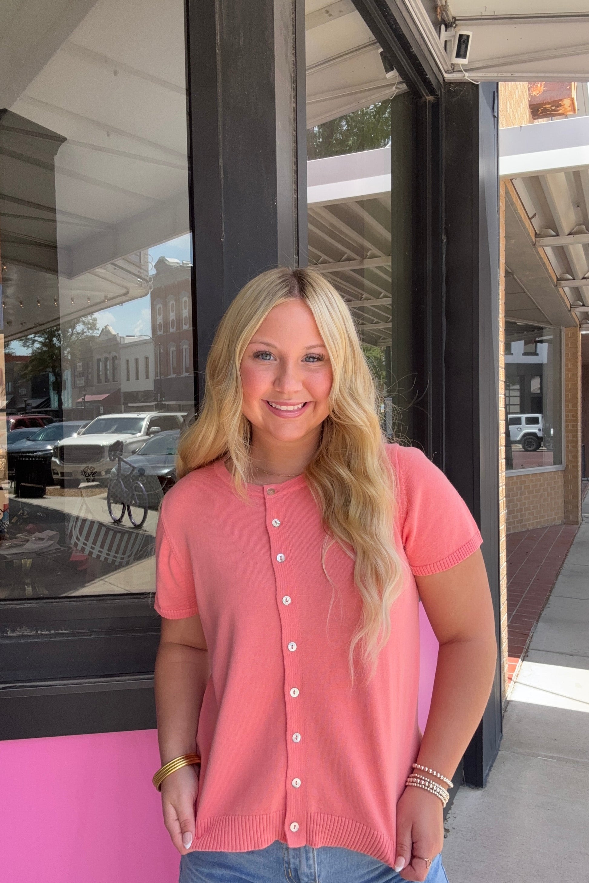 Melon Button Up Cardigan Tee