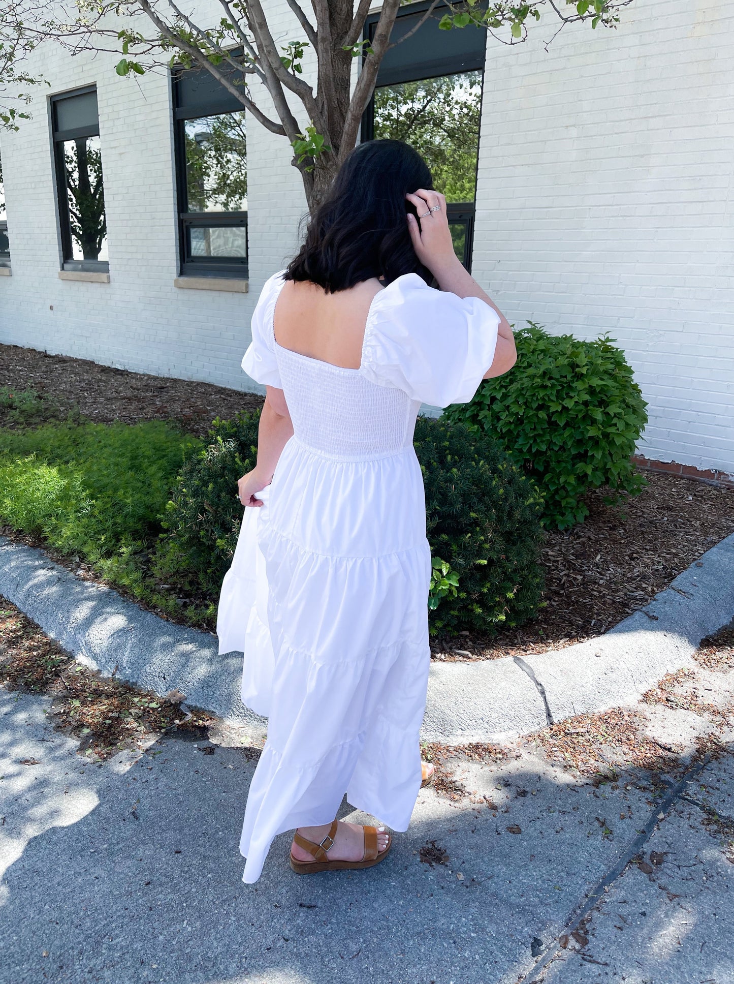 White Bubble Sleeve Dress