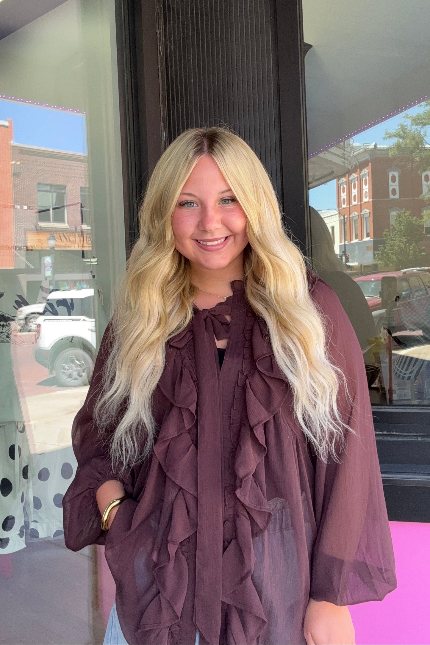 Chocolate Brown Ruffled Blouse