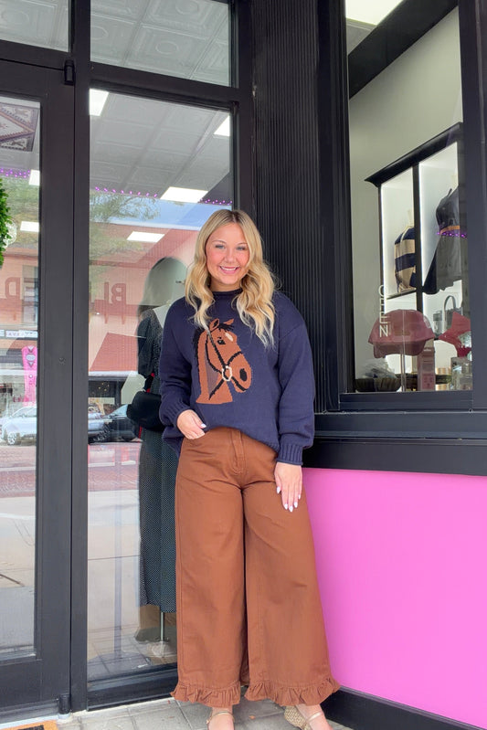 Ruffled Hem Wide Leg Pants
