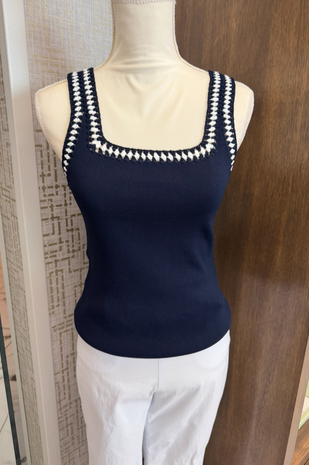 Isla Crochet Tank Top - Navy