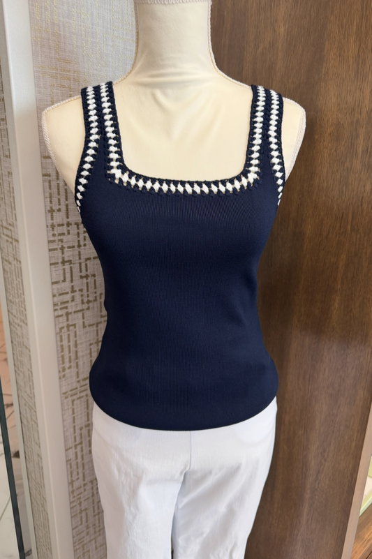 Isla Crochet Tank Top - Navy