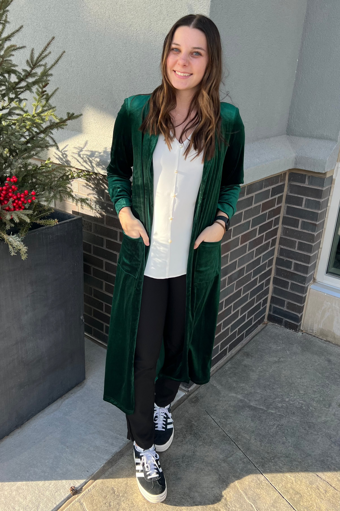 Holiday Velvet Duster - Evergreen