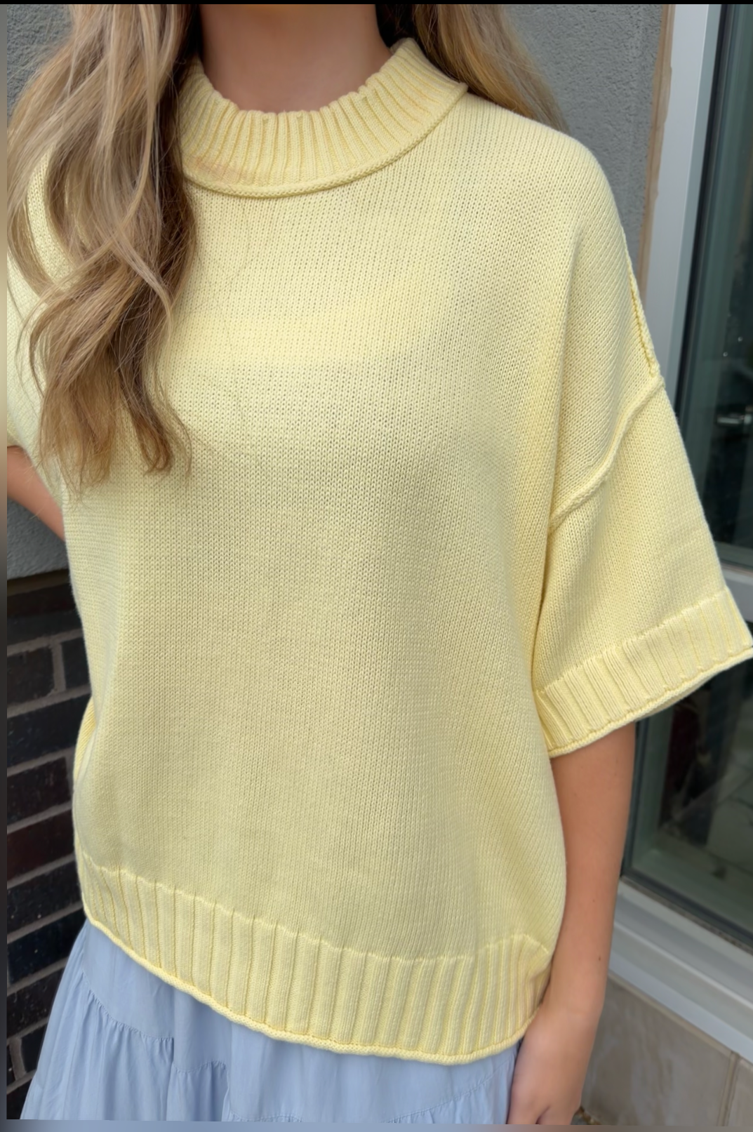 Crewneck Short Sleeve Sweater - Banana Cream